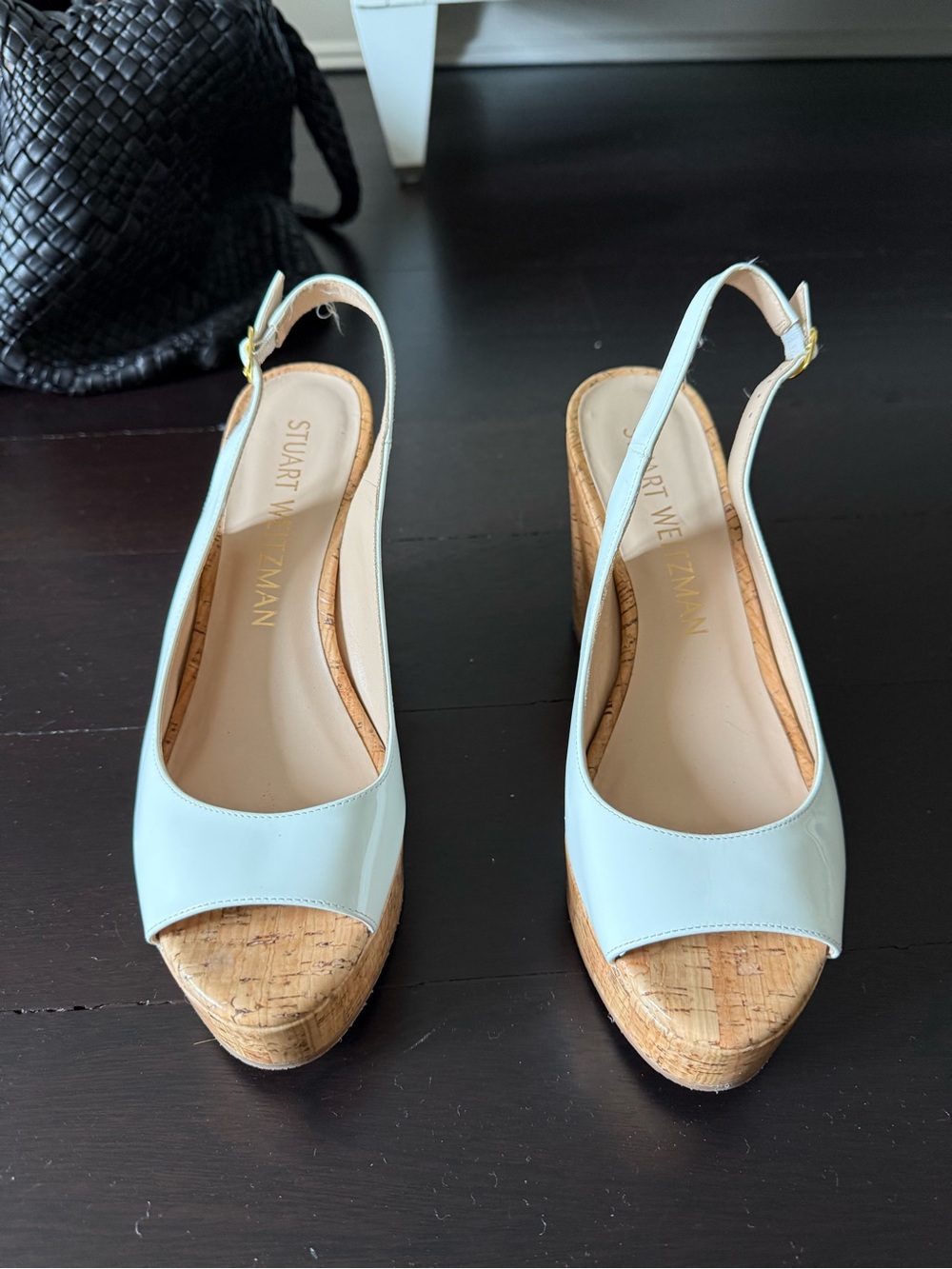 Stuart Weitzman white Cork Slingback Wedge Sandals